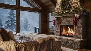 Cozy Winter Fireplace Ambience ❄️ Relaxing Piano Music, Soft Fire Sounds & Snowfall for Deep Sleep