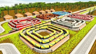 6 Looping Box Extreme Train Tracks 2 Colors🚂Train Rotating On Six Rails Mini Maze Tracks⚠️Trainz 19