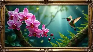 Orchids of the Emerald Mist | Gold Frame TV Art | Art Screensaver for TV 3 Hrs