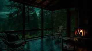 Quiet Forest Night Rain in a Cozy Cabin | Fireplace for Deep Sleep | No Mid Ads