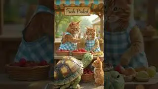 The kitten went strawberry picking with his mother, cute cat wish