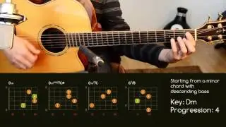 Guitar chord progressions with slash chords - descending bass - D minor