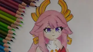 I Drew Yae Miko fanart Genshin impact ! (love painting)