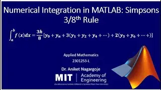 Numerical Integration in MATLAB: Simpsons 3/8th rule #matlabonline #numericalintegration