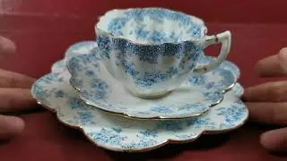 Antique Star China Company Paragon 1492 Blue and White Bone China Teacup Trio