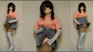 female mask kigurumi doll　gray miniskirt girl