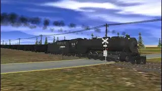 AT&SF 2-10-2 Steam Engine Pulls A Long Hopper Train 