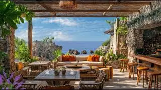 Coastal Cave Jazz Vibes | Rustic Oceanfront Bar with Morning Serenity