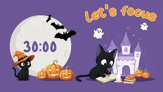 🐱 Pomodoro Cat Timer 4x30 Min ⏰ Relax, Study & Stay Motivated 📚 Spooky Halloween Vibes 🎃