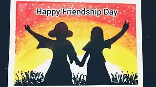 Friendship day special drawing with oil pastel - step by step | Easy drawing of Happy Friendship Day