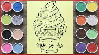 Strawberry ice cream shopkins so cute sand painting tutorial (Chim Xinh channel)