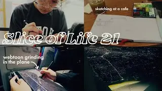 【Slice of Life】Webtoon grinding in the plane & sketching at a cafe ☕️