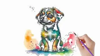cute dog  with watercolor