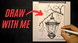 How to Draw Street Lamp and Winter Branches | Full Step-by-Step Tutorial.
