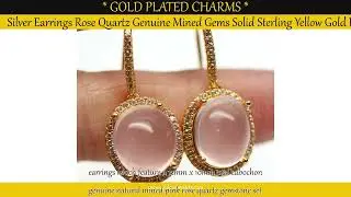 Silver Earrings Rose Quartz Genuine Mined Gems Solid Sterling Yellow Gold Plated