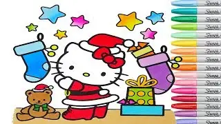 Christmas Hello Kitty Coloring Pages Holiday Colouring Markers Colored Paint Sanrio Rainbow Splash