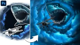 Airplane Running away from the Megalodon Shark Photoshop Tutorial ! TT GRAPHIC