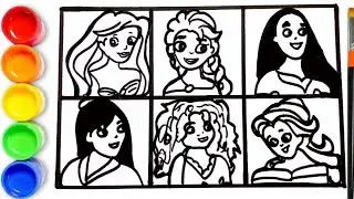 How to draw Ariel, Elsa, Mulan, Pocahontas, Merida, Belle | DISNEY PRINCESSES Drawing