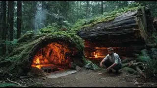 Hiding Inside a Giant Fallen Tree Building a Modern Secret Shelter No Drone Can See #bushcraft