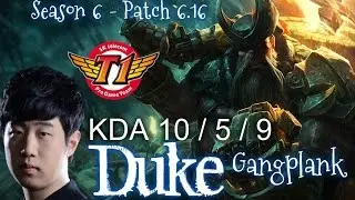 SKT T1 Duke GANGPLANK vs PANTHEON TOP - Patch 6.16 KR Ranked | League of Legends