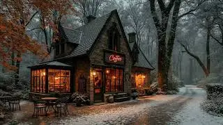 Snowy, Quiet Forest Coffee Shop | Dark Academia Music for Studying | Sad Piano Ambience