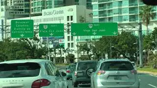 driver view Viking bus ride in San Juan, P.R. from airport to cruise ship terminal