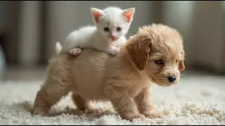 Kitten riding a puppy