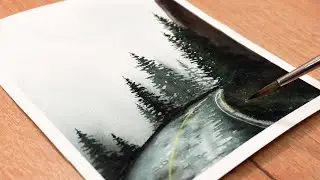 Watercolor Painting | Misty Trees Road | Watercolor Painting Techniques