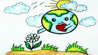 How To Draw Cute Earth Planet  With Heart. Easy. Drawing for kids. Як  намалювати Землю з серцем.