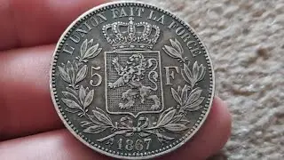 BELGIUM 1867 5F 5 Francs Coin VALUE + REVIEW King LEOPOLD II
