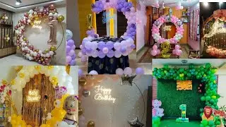 Beautiful Birthday Stage Decoration at home | Balloon theme birthday decoration cake. Decor ideas