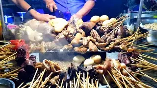 Heat pork stick. Boiling pork intestine delicacy in Myanmar 🇲🇲