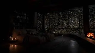 Peaceful Winter Night in City |🔥 Warm Fireplace & Snowy Scenery Outside Create the Perfect Relaxing