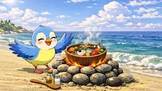A Tiny Bird Cooks Fish Soup on the Beach