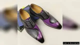 Men Leather Shoes High Quality Oxford Lace Up Side Metal Buckle Gray Purple Color Matching Handmade