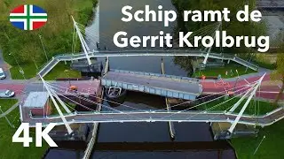 Schip ramt Gerrit Krolbrug - 4k Dronebeelden Voor en Na