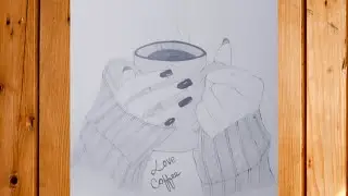 Love Coffee Pencil Sketch | Aesthetic Hand Drawing with Coffee Mug | Easy Pencil Art