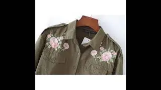 Autumn Women Coat Jackets Floral Embroidery Casual Female Full Sleeve Turn Down Collor Pockets Jacke