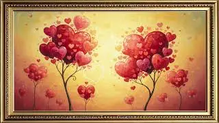 Whimsical Heart Trees of Love 🌳💖 | 4K Dreamy Valentine Art with Soft Glow | Gold Frame TV Art