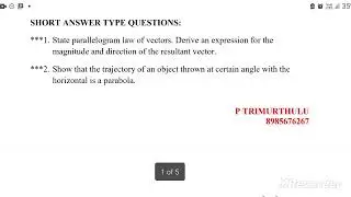 JUNIOR INTER PHYSICS IMPORTANT QUESTIONS INTER 1ST YEAR PHYSICS GUNSHOT QUESTIONS #INTER2023