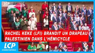 La députée Rachel Keke (LFI) brandit un drapeau palestinien dans l'hémicycle de l'Assemblée