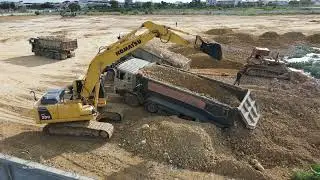 Extreme Mighty Machinery operator Excavator, Bulldozer and Truck working for fill land up