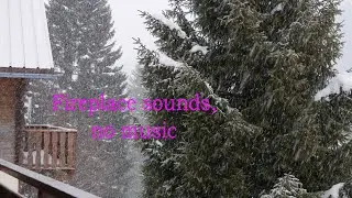 One hour of snowfall with crackling fire, relaxing winter scene, peaceful heavy snow, christmas time