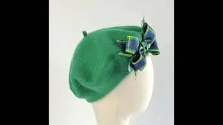 Emerald Green Beret with Gordon Tartan Ribbon Bow