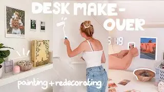 aesthetic desk makeover 🧚🏻‍♀️*cottagecore desk + desk setup*