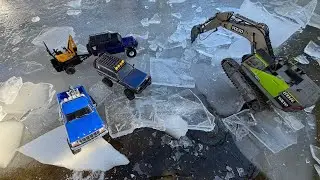 Breaking ICE with RC Excavator's POWERFUL Hammer Attachment With A SHARP TIP!