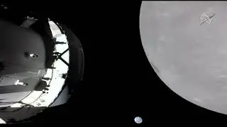 Artemis Lunar Capsule Moon Flyby to the Darkside with Earth