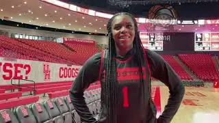 Houston women's basketball forward Bria Patterson speaks before UH's first practice of the season!
