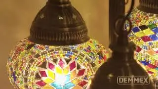 DEMMEX Handmade Turkish Moroccan Mosaic Colorful Table Bedside Lamp with 3 Globes