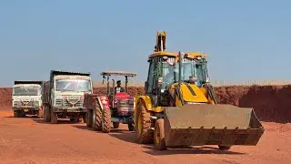 JCB 3dx Loading Red Mud | Mahindra Trolly | TATA 2518 Tipper | Tata Truck
